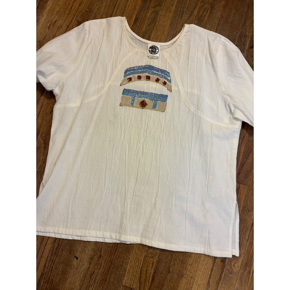 Vintage The Ducks Company White Cotton Graphic Top XL 90s Cottage Core 2683